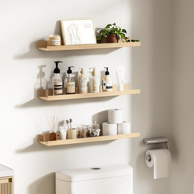 upsimples Floating Shelves for Wall Decor Storage, Natural, 6Pcs, 23.6''