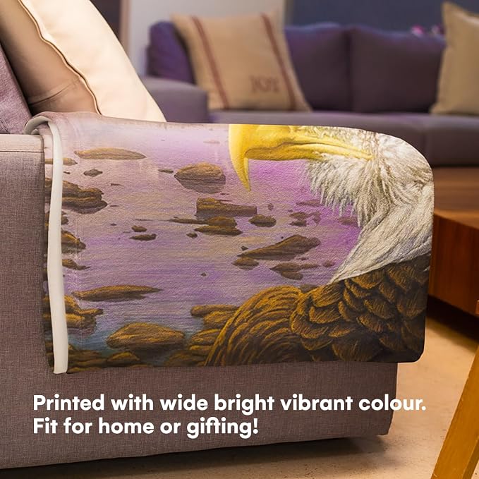 Dawhud Direct Eagle Fleece Throw Blanket, 50" x 60", Flying Eagle Print, Super Soft Plush, Unisex, Iii Eagle Clouds Color