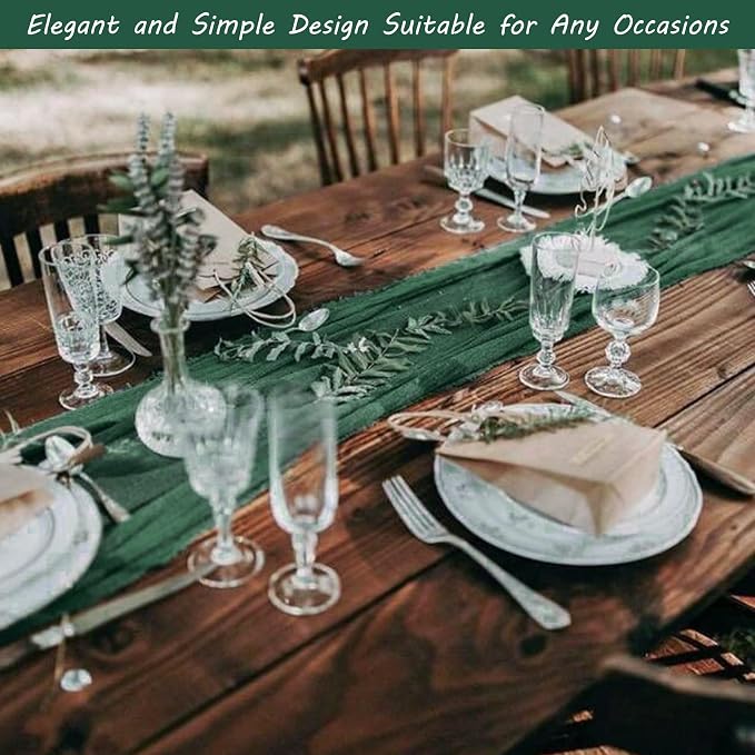 12 Pack 13Ft Cheesecloth Table Runner 35x157 Inch Boho Gauze Table Runner Cheese Cloth Long Rustic Table Runners for Wedding Bridal Shower Birthday Party Table Decor (Dark Green)