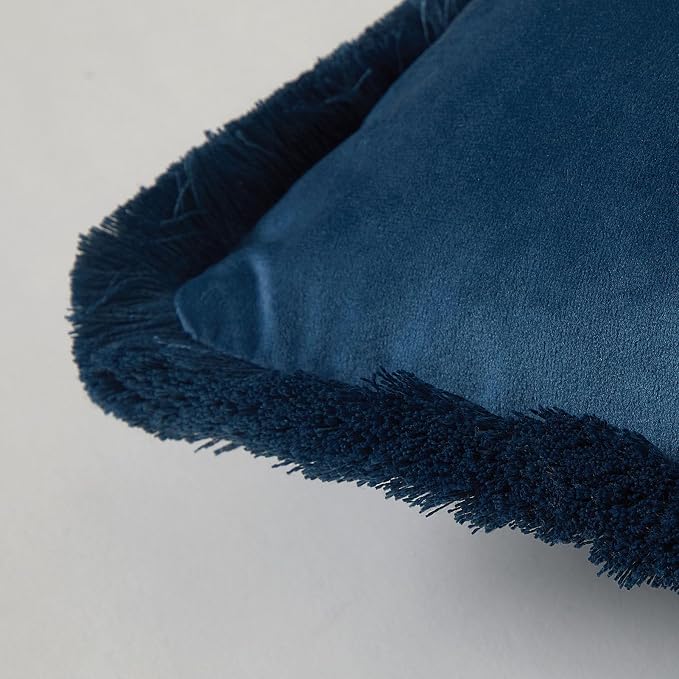 JUSPURBET Navy Decorative Velvet Fringe Throw Pillow Covers 26x26 Set of 2 Boho Soft Cushion Case for Home Decor Living Room Couch Sofa Bed