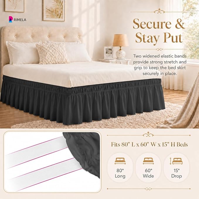 Dark Grey King Bed Skirt 15 Inch Drop Elastic Wrap Around Ruffle