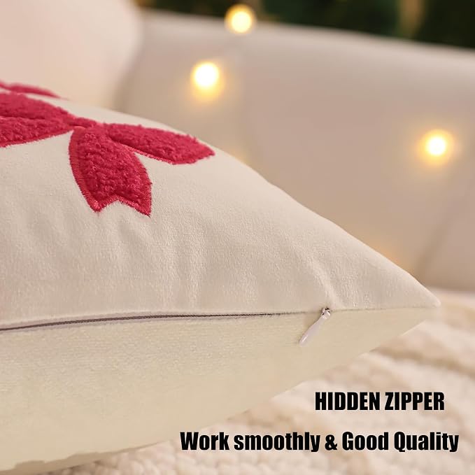 Christmas Throw Pillow Covers 18x18 inch Set of 2 Red Bows