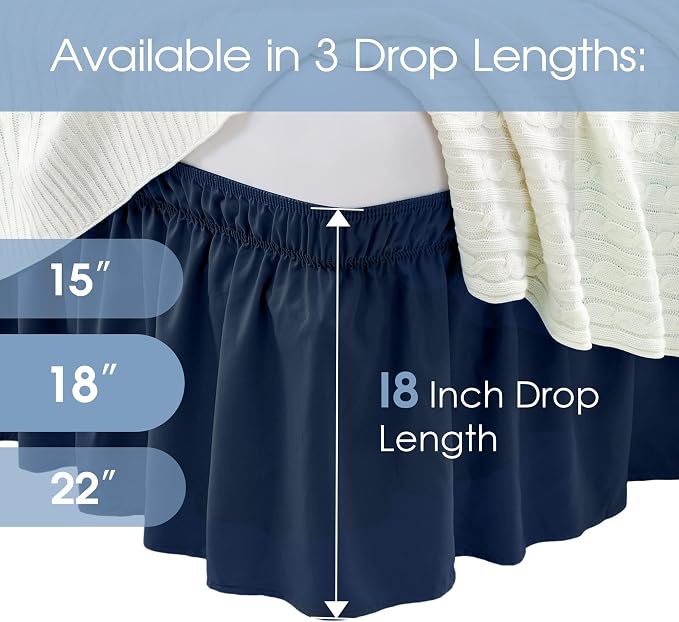 FreshCulture King Bed Skirt, Dust Ruffle for King Size Bed, Easy Fit with 18-Inch Tailored Drop, Elastic Wrap Around Bed Skirt King Size, Hotel Quality Bed Skirts for Adjustable Bed (Navy Blue)