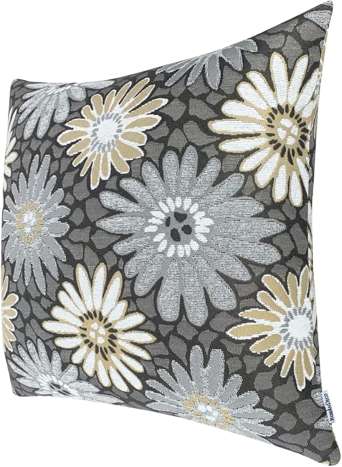 16x16 Floral Jacquard Throw Pillow Covers, 2-Pack, Grey