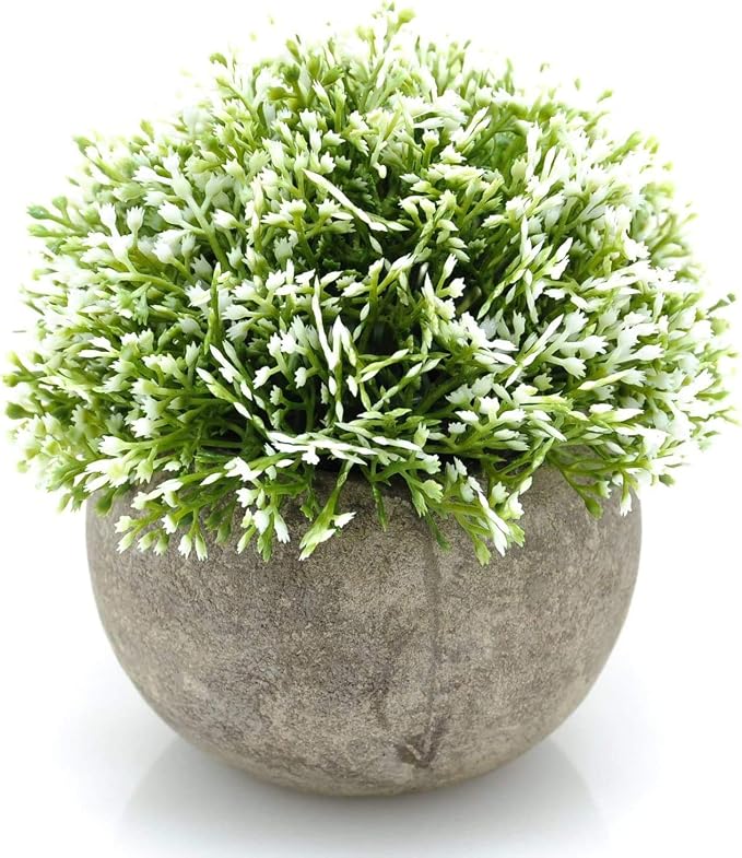 Velener White Mini Artificial Plant Topiary Ball Pot Set- Magnolia Flowers Cottagecore Decor Indoor Plant Shelf Home Office Small Desk Decorations Green Room Accessories Bathroom Kitchen Counter Aloe