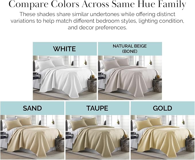 Southshore Fine Living, Inc. Twin Quilt Bedding Set, Soft Brushed Microfiber Coverlet, Stain & Pet Hair Resistant Bedding, Twin/Twin XL Quilt Bedspread Set with Matching Pillow Sham, Gold