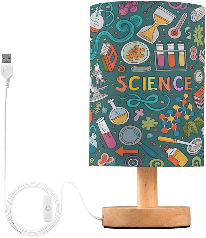 ALAZA Science Theme Chemistry Decor Bedside Table Lamp with USB Port for Bedroom Nightstand Office Desk LED Bulb Included