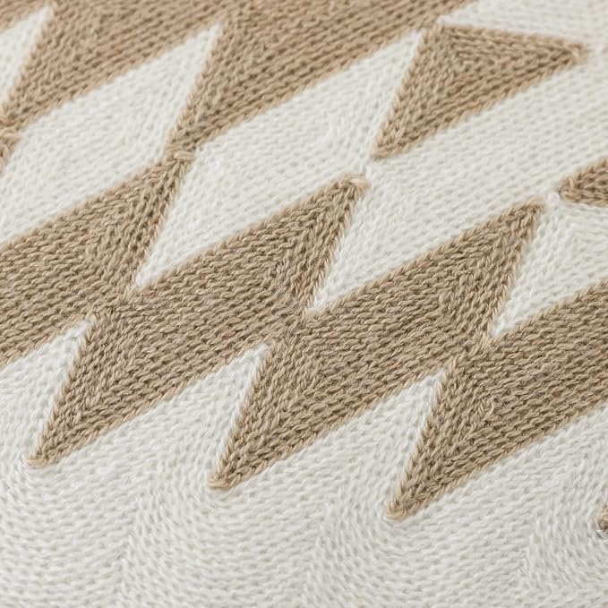IKATYARN Beige Aztec Pattern Embroidery Throw Pillow Cover,Boho Tribal Geometric Pillowcase, Modern Farmhouse Brown Cushion Case for Couch Sofa Bed, 18"x18"