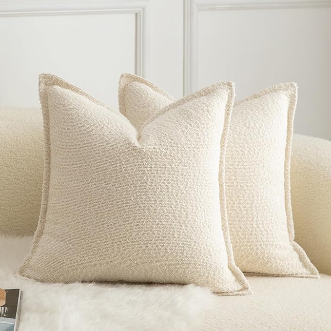MANDIOO Pack of 2 Decorative Throw Pillow Covers Accent Solid Woven Textured Cushion Covers Pillow Cases Bedroom Living Room Sofa Home 24 x 24 Inch Beige