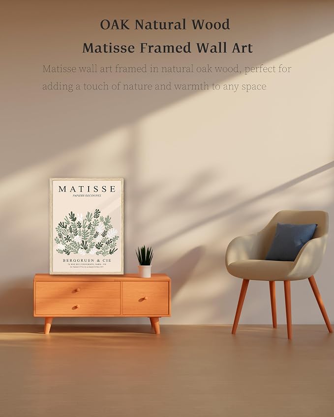 KensTro 12x16 Oak Picture Frames Set of 3 with Matisse Prints | Natural Solid Oak Wood Frames with 3 Matisse Prints, Clear Front, Ready for Posters, Photos, Wall Art and Paintings