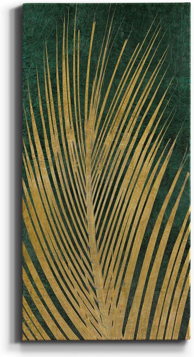 Renditions Gallery Canvas Nature Wall Art Home Paintings & Prints Glittering Golden Palm Modern Romantic Botanical Glam Artwork Decorations for Office Bedroom Kitchen - 8"x16" LT43