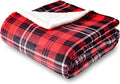 SOCHOW Sherpa Plaid Fleece Throw Blanket, 90 x 90 inches, Red/Grey | Double-Sided Super Soft Luxurious Bedding Blanket