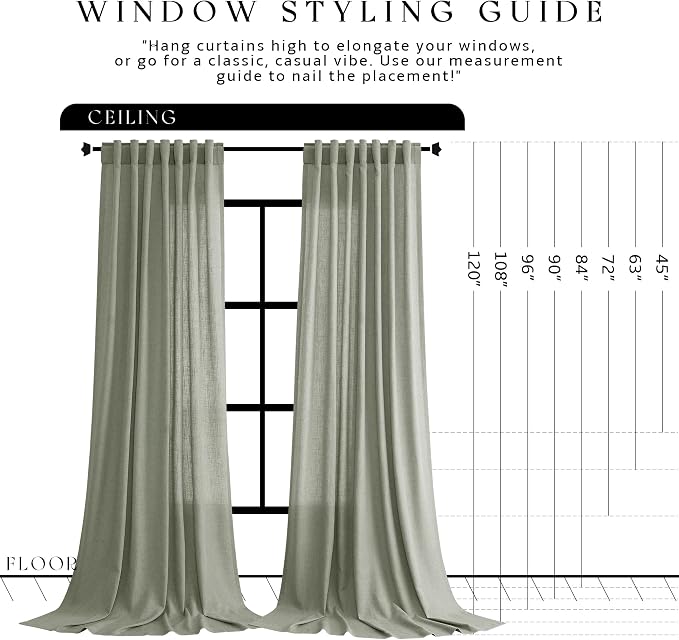 Jowels Sage Green Linen Curtains 120 Inch Long 2 Panels for Living Room | Light Filtering Semi Sheer Curtain, Back Tab Pocket Pleated Look, Boho Farmhouse Textured Privacy Drapes for Bedroom Window