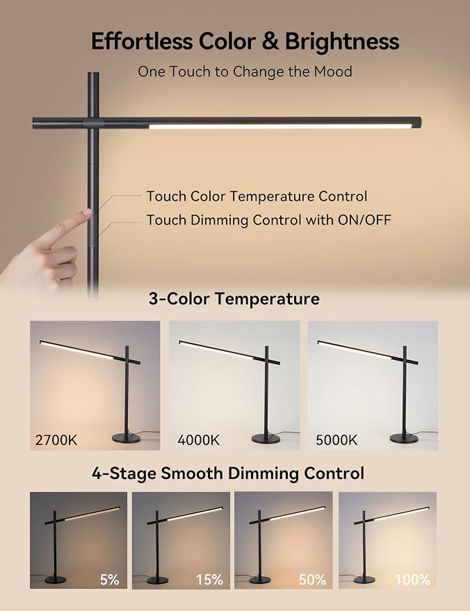 Tubicen Adjustable Desk Lamp 360° Swing Arm Eye-Caring Desk Light Rotatable