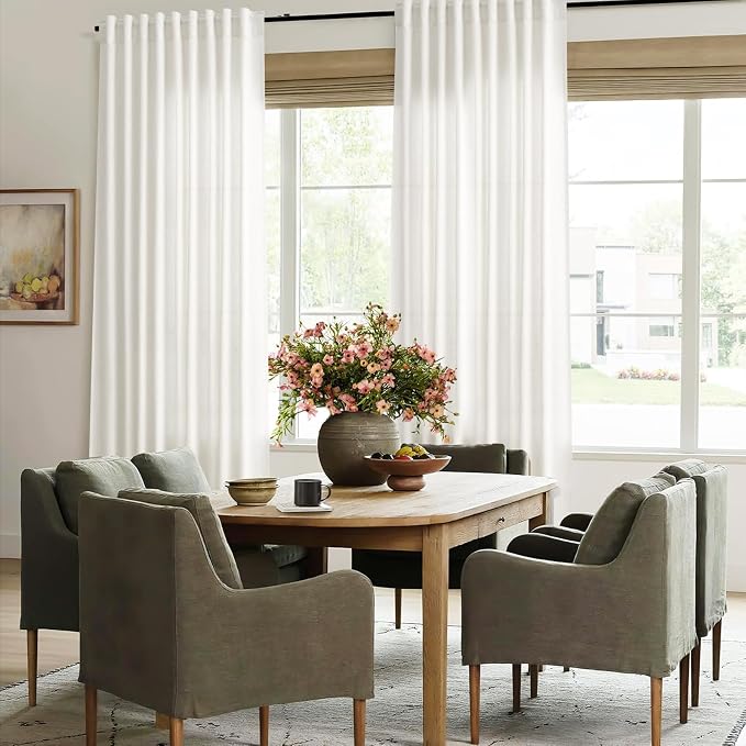 Jowels 70 Inch Extra Wide Natural Linen Curtains 90 Inch Long 1 Panel | Ivory Light Filtering Sheer Curtain,Back Tab Pocket Pleated Look,Modern Farmhouse Textured Privacy Drapes for Living Room