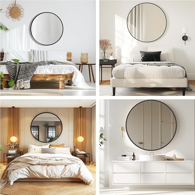 Black Round Mirror 18 inch, Circle Mirror, Matte Black Metal Frame | Small Circular Wall Decorative Mirrors for Bathroom, Kids Room, Nursery,Vanity,Bedroom,Entryway,Living Room,Hallway,Over Sink
