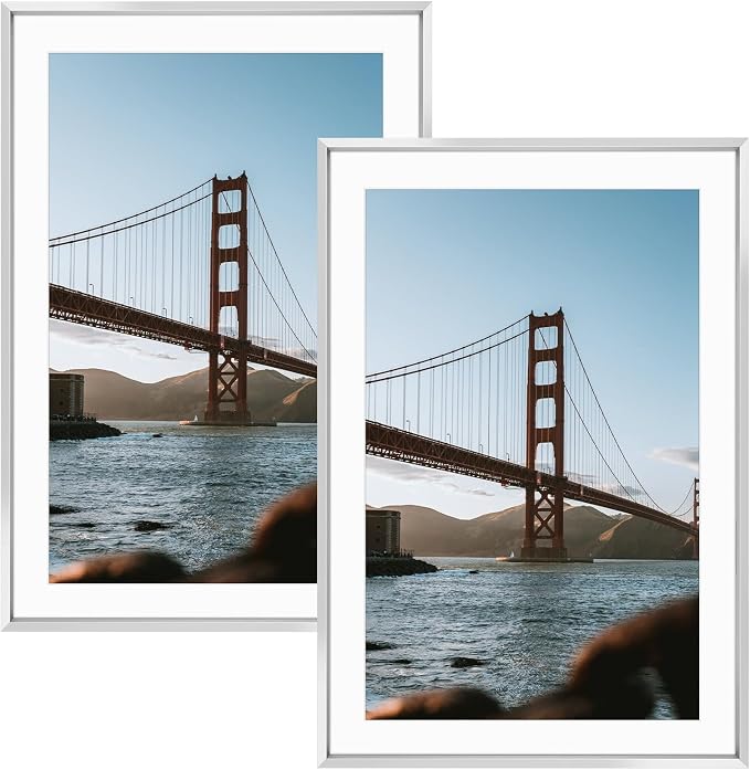 Frametory 13x19 Silver Aluminum Metal Picture Frame Mat for 11x17 Glass