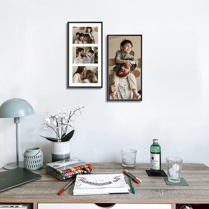 Golden State Art 7x14 Collage Frame w/Mat for 3 4x6 Photos Black 2 Pack