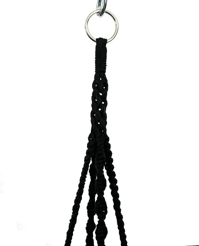 Macrame Plant Hanger & Holder, Hanging Planter 4 Legs Double Deck for 8 inch to 10 inch Two Pots Indoor Outdoor Hanging Planter Cotton Rope 67 Inch with Metal Ring (Cotton-Black)