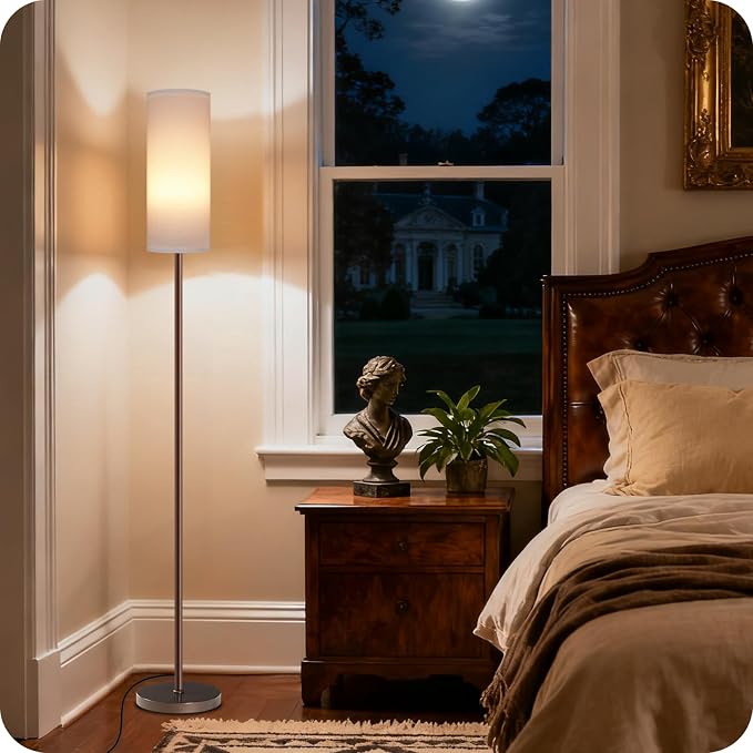 Dimmable Floor Lamps for Living Room with Remote and Foot Switch, 64.4” Modern Standing Tall Lamp, Corner Lamp for Bedroom, Bulb Included, 3000K-6500K, White and Brown VCW06LD05W1