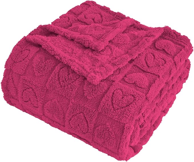 FY FIBER HOUSE Throw Blankets with Heart Checkered,Soft Warm Blankets for Lover Mom Father Gifts,Washable Lightweight Fuzzy Blanket for Couch Sofa Bed Office All Season(Hot Pink,60"x80")