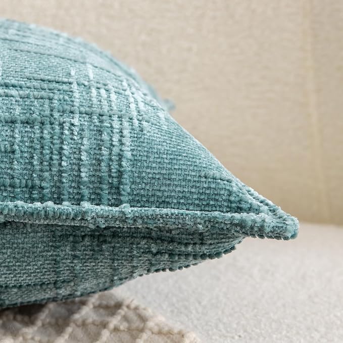 MADIZZ Pack of 2 Chenille Throw Pillow Covers 18x18 Inch Teal Soft Neutral Decorative Throw Pillows for Couch Sofa Boho Accent Cushion Covers Modern Farmhouse Home Decor for Bedroom Living Room