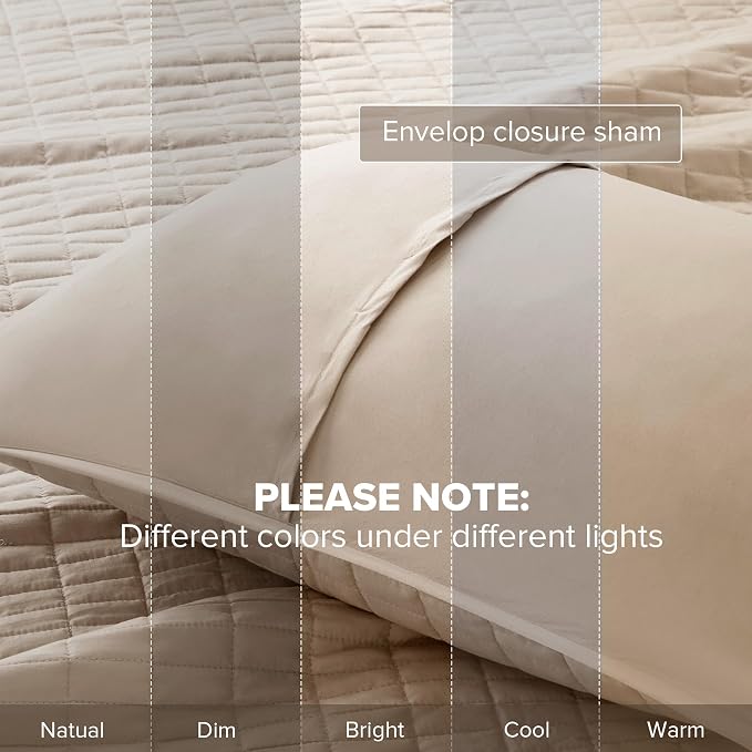 Comfort Spaces Kienna Twin Quilt Bedding Set 2 Piece, 66"x 90" Taupe | Soft Cozy Lightweight Summer Twin XL Coverlet for College Dorm, Quilted Extra Layer, Modern Casual Bedroom Decor, OEKO-TEX