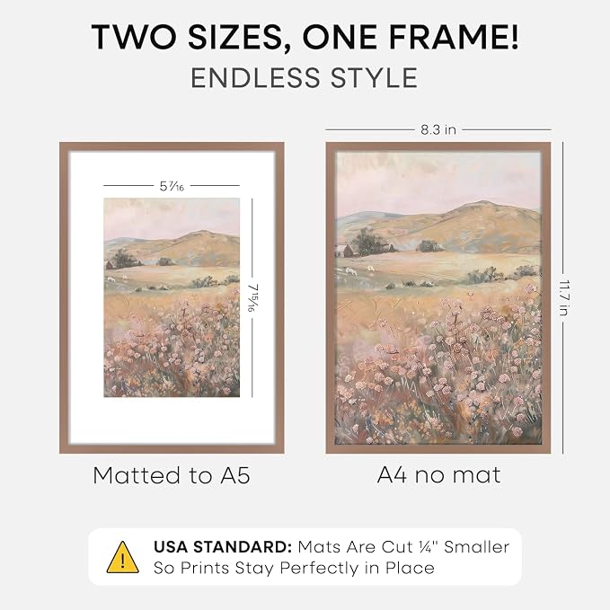Homeforia A4 Mocha Picture Frame, High-End Metal, A5 Mat, Glass