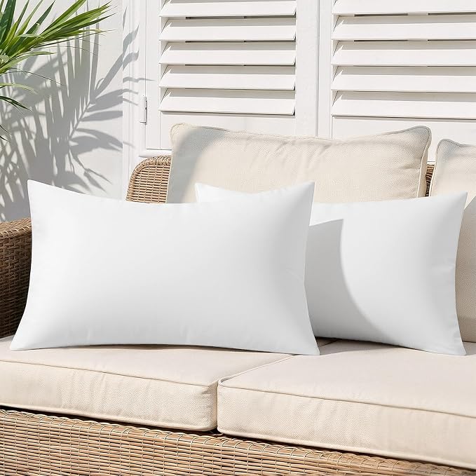 MIULEE Outdoor Pillow Inserts 12x20 Pack of 2 | Waterproof Throw Pillow Inserts Decorative 100% Virgin Fibers Filling for Patio Sofa Couch