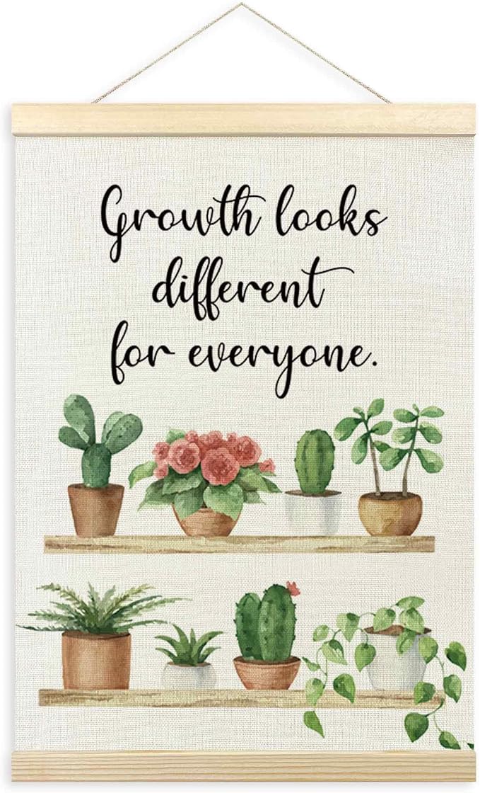 TLESKE Mental Health Poster Hanger Frame, Motivational Inspirational Hanging Wall Art Decor for Plant Lovers Therapy Counseling Office, Growth Looks Different for Everyone Wall Prints Picture, 12x16