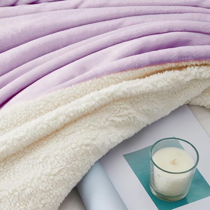 Walensee Sherpa Fleece Blanket (Throw Size 50”x60” Lilac) Plush Throw Fuzzy Super Soft Reversible Microfiber Flannel Blankets for Couch, Bed, Sofa Ultra Luxurious Warm and Cozy for All Seasons