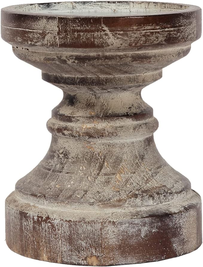 SOFE Wood Pillar Candle Holder, Handmade Farmhouse Candle Holders 6“ Tall