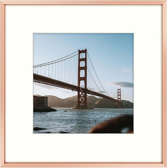 Frametory 12x12 Rose Gold Aluminum Metal Picture Frame Mat for 8x8 Glass