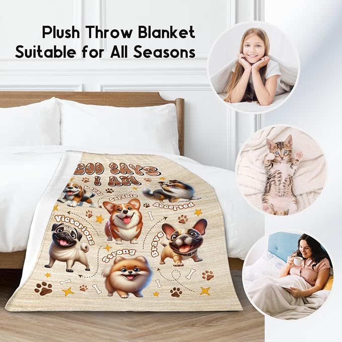 Dog Blanket for Kids, Dog Gifts for Dog Lovers Girls Boys, Dog Mom Gifts for Women Adults, Toddler Blanket with Dogs on It, Inspirational Gifts for Daughter & Son, Fleece Blankets for Couch, 50"x60"