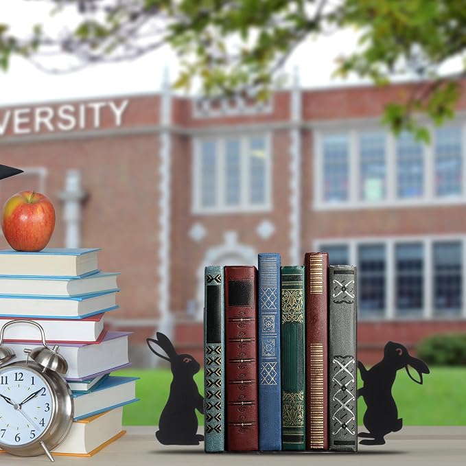 Geelin Rabbit Bookends Set of 2, Metal Bunny Book Ends for Shelves