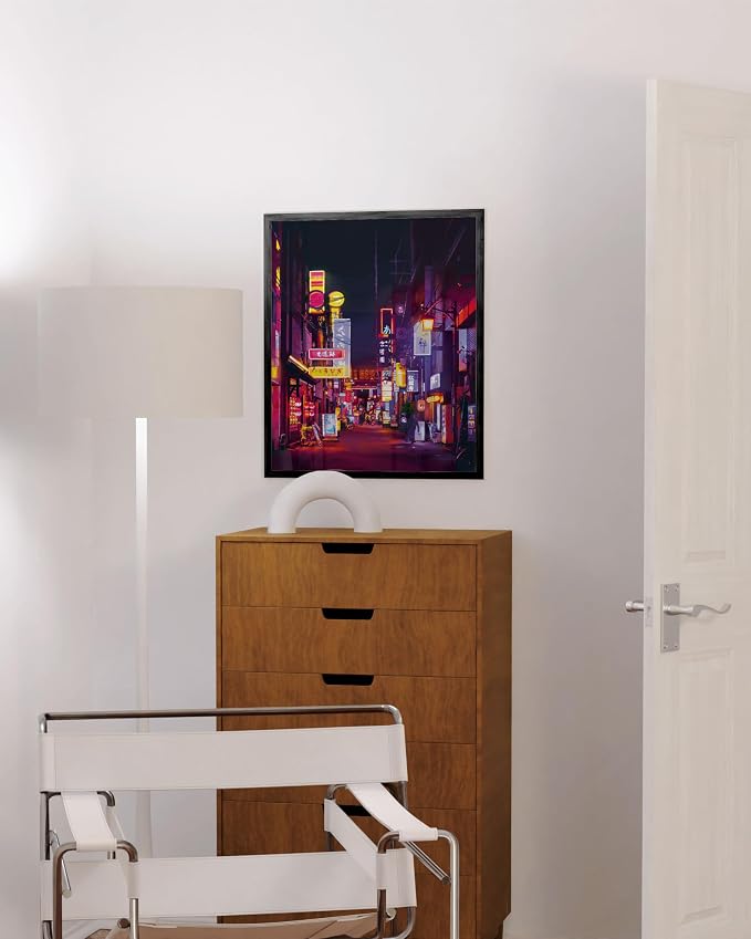 HAUS AND HUES Tokyo Poster Japanese Wall Art – Japanese Anime Neon Decor, Tokyo Japan City Lights Poster, Urban Wall Art for Room (Black Frame, 12x16)