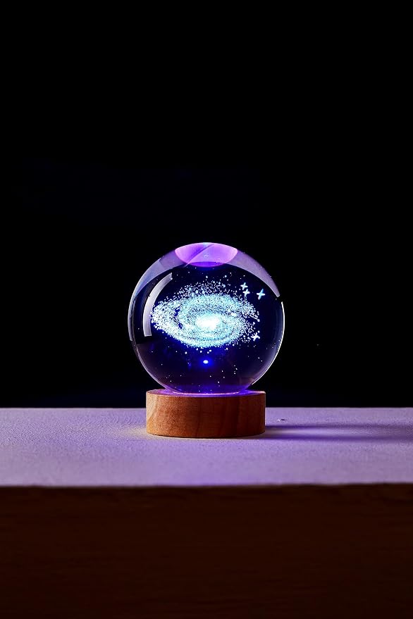 3D Crystal Ball Lamp, Upgraded 3.15 Inch Crystal Ball Night Light with 16 Colors LED Wooden Base, Remote Control, Gift Box Packaging, Home Decor Gift