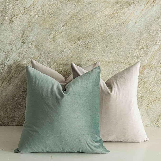 Cashmere Decorative Velvet Throw Pillow Covers 18x18 inch Set of 2 with Zipper Luxury Soft Solid Square Cushion Covers Case for Sofa Couch Bed Living Room