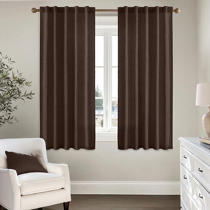 MIULEE Faux Linen Curtains 72 Inch Length 2 Panels Natural Semi Sheer Curtain with Back Tab Rod Pocket, Light Filtering Window Privacy Burlap Drapes for Living Room Bedroom 42W x 72L Dark Brown
