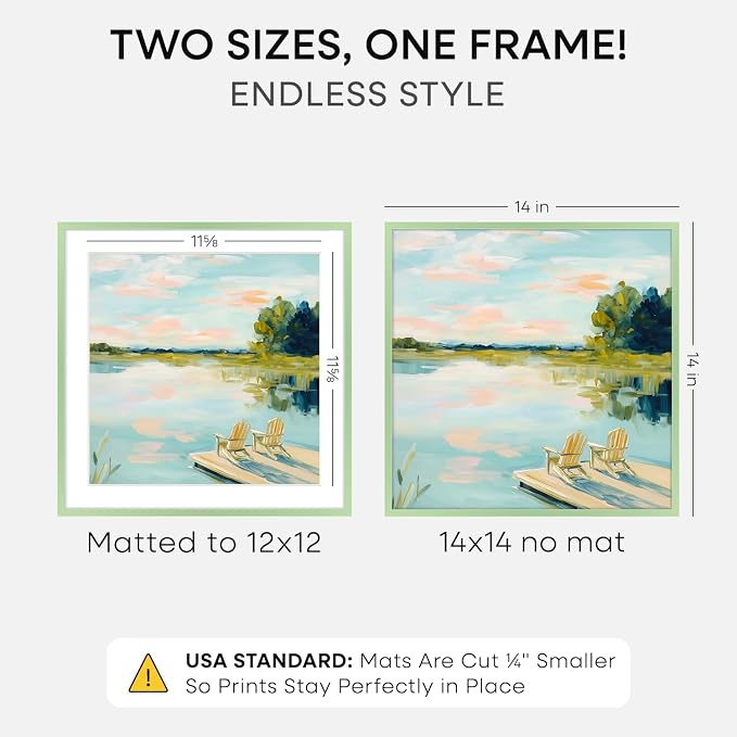 Homeforia 14x14 Green Picture Frame, High-End Metal, 12x12 Mat, Glass