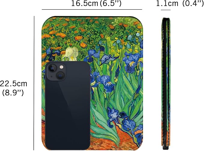 Desk Folding Mirror Portable, Travel Makeup Compact Mirror PU Portable Adjustable Rectangular Ultrathin Vanity Mirror with Stand, for Travel, Camping,Home, Office, Gifts (Van Gogh's Lrises)