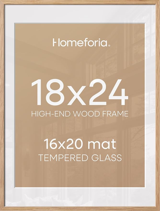 Homeforia 18x24 Natural Oak Poster Frame, High-End Wood, 16x20 Mat, Glass