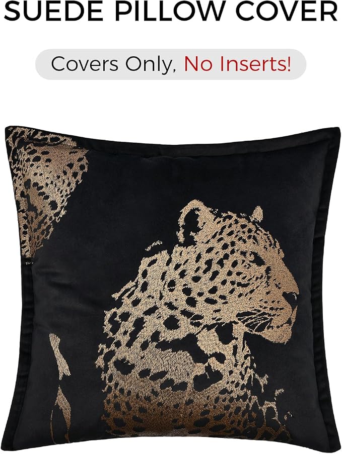 Velvet Throw Pillow Covers 18x18'', New Upgrade Brown Cheetah Leopard Embroidered Pillows Cover, Decorative Pillow Cushion Cover for Sofa Bed Bedroom Living Room