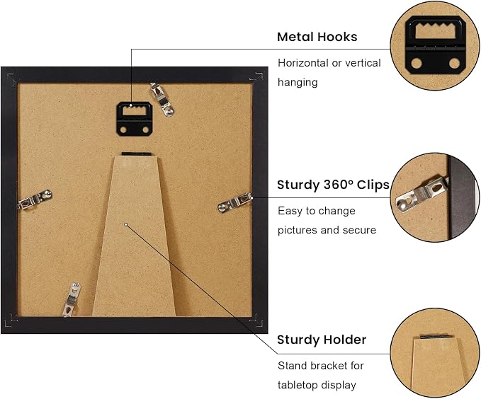 YESKAY 8x8 Picture Frame Set of 9, Photo Gallery Wall Frame Set, Display Pictures 4x4 with Mat or 8 x 8 Without Mat, Square Frame Picture Frames Collage Wall Decor, Black