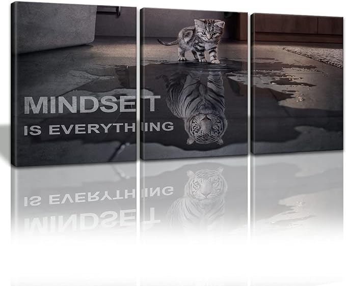 Mindset is Everything Motivational Wall Art, KAWAHONE Inspirational Entrepreneur Quotes Posters Framed, Canvas Artwork Painting Picture for Home Decoration Living Room Office Bedroom, 12"x16"x3 PCS