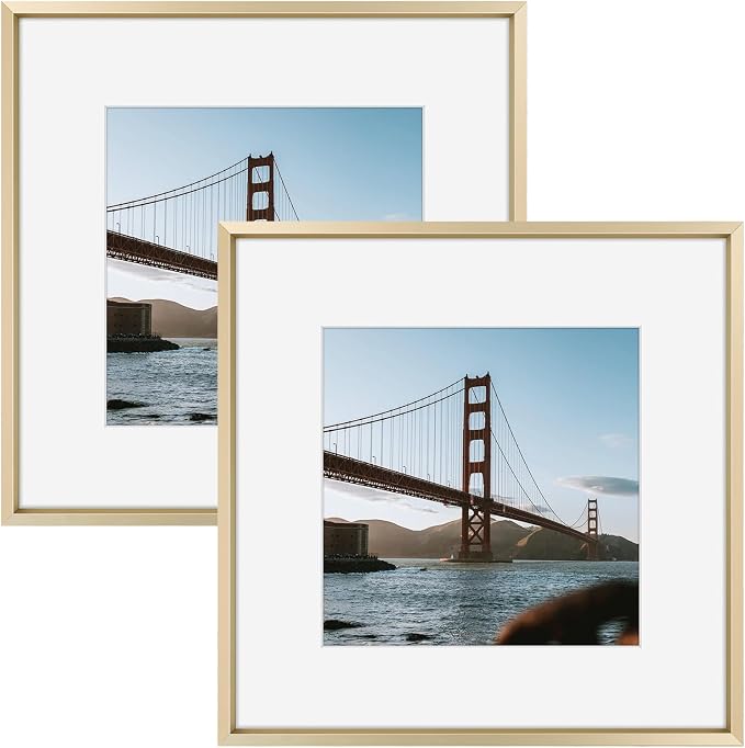 Frametory 12x12 Gold Aluminum Metal Picture Frame Mat for 8x8 Glass