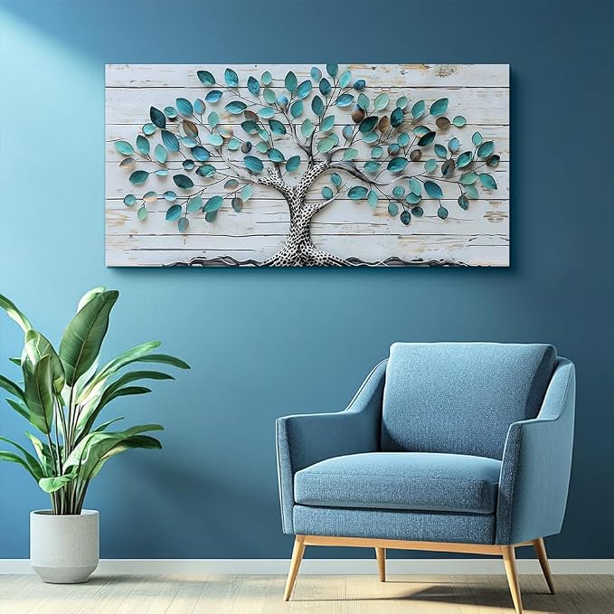 QIYILEXWART Large Wall Decor For Living Room Canvas Wall Art For Office Modern Wall Decorations For Bedroom Green Tree Landscape Painting Abstract Pictures Artwork Room Home Decor 24x48 In