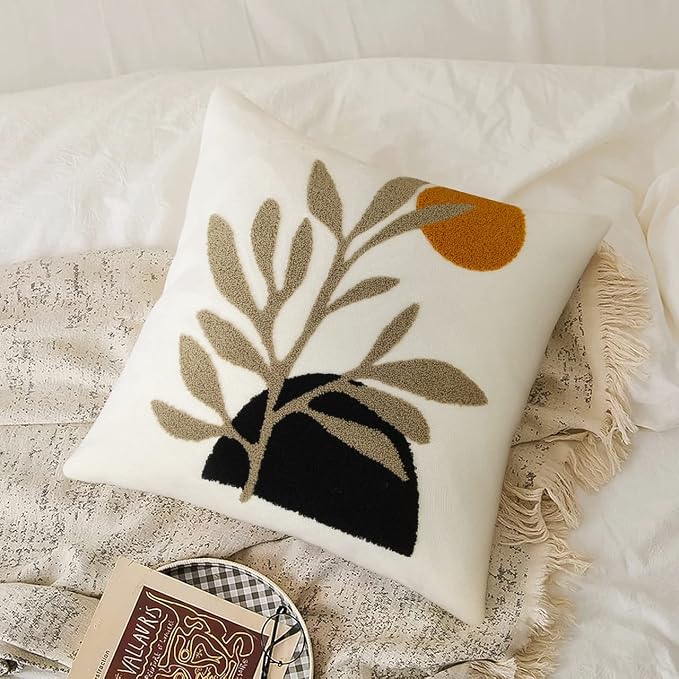 Merrycolor Boho Decorative Pillows for Bed Mid Century Modern Throw Pillows Covers Leaf Green Pillow Cover Textured Aesthetic Boho Pillows Cover Decorative Throw Pillows for Couch,1PC,18x18 Inch