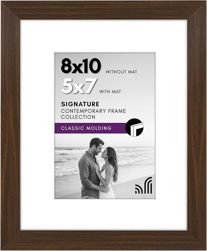 Americanflat 8x10 Picture Frame with Shatter-Resistant Glass - Use as 5x7 Frame with Mat or Display 8x10 Photo Without Mat - Signature Collection - Picture Frames for Tabletop and Wall - Walnut