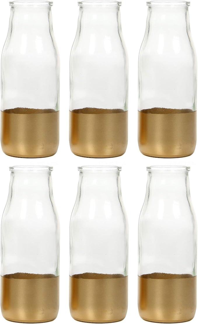 Hosley Set of 6 Glass Flower Vases with Gold Dip – 5.5" High, Elegant Glass Vases for Floral Arrangements, Wedding Decor, Party, Floor Display, Home & Office Decor